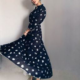Vishudh Women Navy Blue & Silver-Toned Printed Anarkali Kurta-picture-0