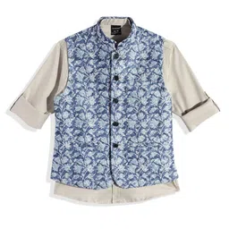 CHARCHIT Boys Floral Printed Brocade Nehru Jacket & Shirt-picture-2