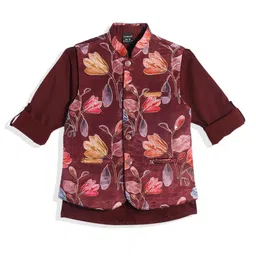 CHARCHIT Boys Floral Printed Brocade Nehru Jacket & Shirt-picture-27