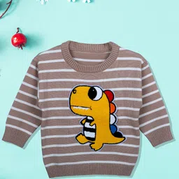 Baby Moo Kids Brown & Yellow Dashing Dino Striped Pullover-picture-11