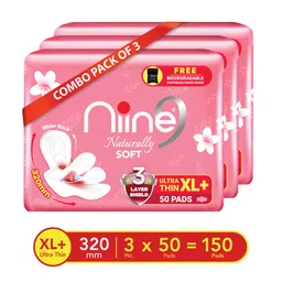 Niine Set of 3 XL+ Naturally Soft Sanitary For Heavyflow With Disposable Bags 150 Pads-picture-31