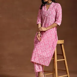 Libas Women Ethnic Motifs Printed Pleated Pure Cotton Kurta with Trousers-picture-16