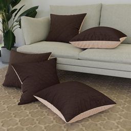 Kuber Industries Set of 5 Brown Cream-Coloured Cotton Square Cushion Covers-picture-12