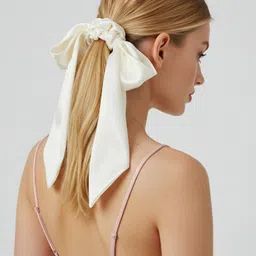 Mueras Satin Silk Scrunchie with Bow Knot Hair Ribbon for Women-picture-11