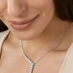 MINUTIAE Women Silver-Toned & White Crystal Studded Encrusted Y Necklace-picture-13
