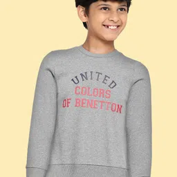 United Colors of Benetton Boys Grey Melange & Red Brand Logo Printed Sweatshirt-picture-27