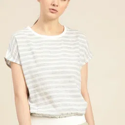 ether Kora Collection Women Off White Handloom Sustainable Unbleached Fabric Blouson Top-picture-19