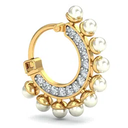 KUBERBOX 18K Yellow Gold Diamond Dream Pearl Nose Ring-image-13