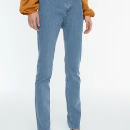 Trendyol Women Blue Pure Cotton High- Rise Solid Jeans-picture-37
