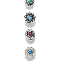 Zaveri Pearls Set of 4 Oxidised Silver-Plated Nosepins-picture-32