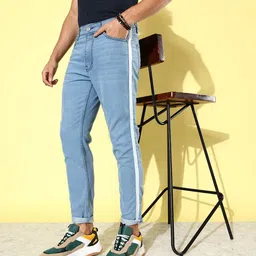 CS LIFE Men Slim Fit Light Fade Stretchable Jeans with Side Striped-image-19