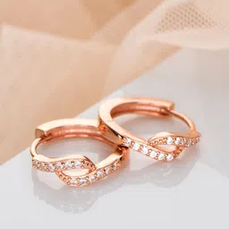 Zavya Rose Gold-Plated CZ Studded Sterling Silver Contemporary Hoop Earrings-picture-32