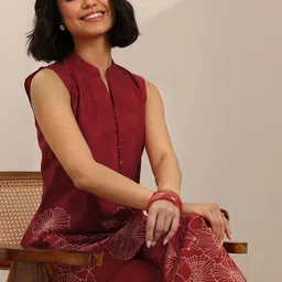 Libas Printed Mandarin Collar Neck Tunic With Palazzo Co-Ords-image-59