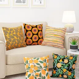 Story@home Yellow & Green 5 Pieces Floral Square Cushion Covers-image-17