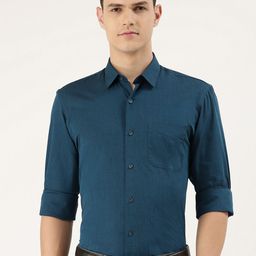Peter England Men Teal Blue Solid Slim Fit Pure Cotton Formal Shirt-picture-29