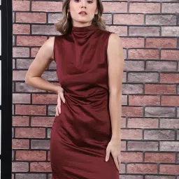 Shein Party High Neck Sleeveless Pleated Mini Sheath Dress image 1