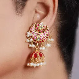 Unniyarcha Gold-Plated Artificial Stones and Beads Contemporary Studded Earrings-picture-17