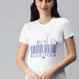 BRATMA Women White & Blue Typography Printed T-shirt-image-92