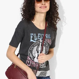 SF JEANS by Pantaloons Women Charcoal Grey Printed Round Neck T-shirt-picture-14