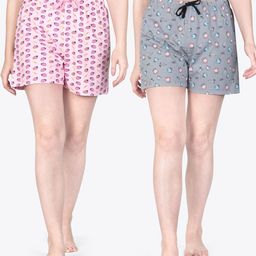 ariel Women Pack of 2 Printed Mid-Rise Pure Cotton Lounge Shorts-picture-5
