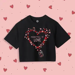 YK Girls Typography Printed Round Neck Pure Cotton Boxy Crop T-shirt-picture-15