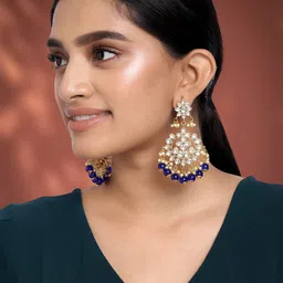 Peora Gold-Plated & White Kundan Studded Crescent Shaped Chandbalis-image-27