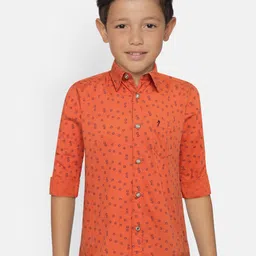 Indian Terrain Boys Orange & Navy Blue Printed Regular Fit Casual Shirt-picture-58