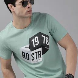 The Roadster Lifestyle Co Men Blue & White Brand Logo Printed Pure Cotton T-shirt-picture-13