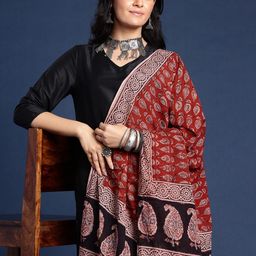 Taavi Ethnic Motifs Hand Block Printed Kalamkari Sustainable Dupatta-picture-1
