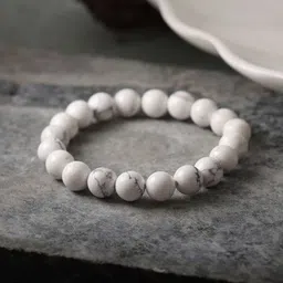 Ornate Jewels Unisex White Howlite Natural Beads Stretchable Bracelet-picture-12