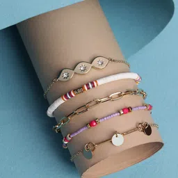 VOGUE PANASH Women Set of 5 Gold-Plated & Red Charm Bracelets-image-40