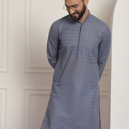 SOJANYA Men Grey Ethnic Motifs Embroidered Cotton Straight Kurta-picture-47
