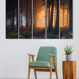 999Store Set of 5 Black & Green Printed Tree Forest Framed Wall Art-image-43