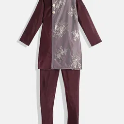 Ethnovog Boys Maroon  Grey Made To Measure Sequined Kurta with Pyjamas-picture-35