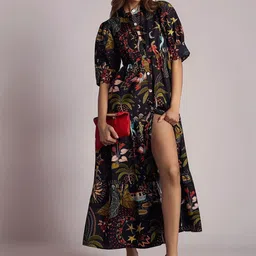CORSICA Floral Print Puff Sleeves Shirt Style Midi Dress-picture-13