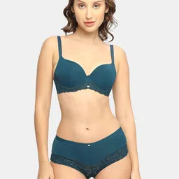 soie WOIE Women Medium Coverage Padded Wired Lace Bra with High Rise Briefs Lingerie Set-picture-28