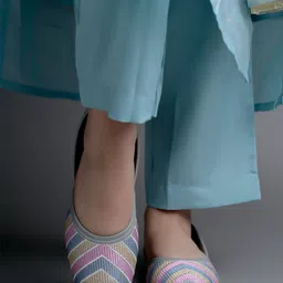Shoetopia Woven Design Embroidered Pointed Toe Mojaris-image-0