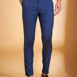 DENNISON Men Navy Blue Comfort Tapered Fit Regular Wrinkle Free Trousers-image-39