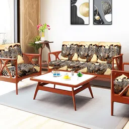 ohello 10 Pcs Beige & Black Stretchable Elasticated Printed Polyester Sofa Seat Covers-image-81