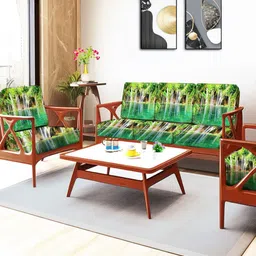 ohello 10 Pcs White & Green Stretchable Elasticated Printed Polyester Sofa Seat Covers-image-84