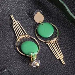 Jewels Galaxy Green Gold-Plated Tasselled Circular Drop Earrings-picture-38