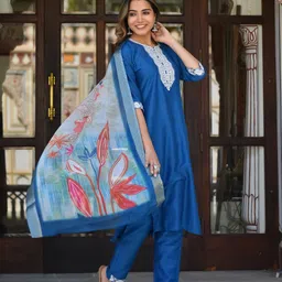 DISHWA FASHION Women Floral Yoke Design Kurta with Trousers & With Dupatta-picture-16