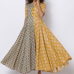 Vishudh Women Mustard Yellow Colourblocked A-Line Kurta-picture-33