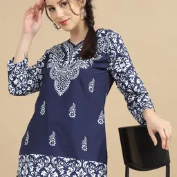 MIRAAN Floral Printed V-Neck Pure Cotton Straight Kurti-picture-31
