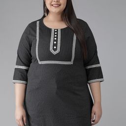 YASH GALLERY Plus Size Women Black & White Striped Kurti-picture-15