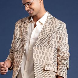 Taavi Ethnic Motifs Printed Notched Lapel Collar Bagru Blazer-picture-15