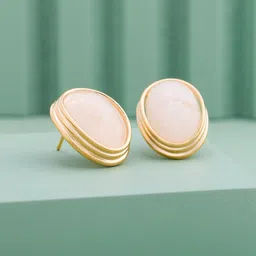 Kushal's Fashion Jewellery Gold-Plated Zircon Studded Oval Shaped Studs-picture-37