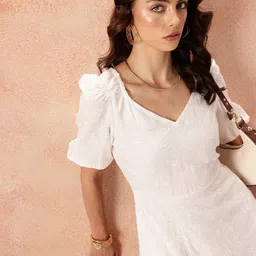 all about you Puff Sleeve Schififli A-Line Midi Dress image 4