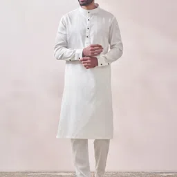 Manyavar Men Off White Pure Cotton Kurta with Pyjamas-image-30