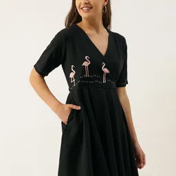 OKHAI Black Pure Cotton Embroidered A-Line Mini Dress-picture-45